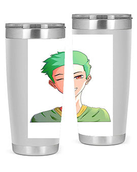 Handsome boy green hair wearing green shirt 35#- anime- Tumbler