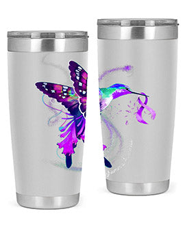 Hummingbird Holding Purple Ribbon Alzheimers Awareness 166#- alzheimers- Tumbler