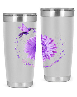 Hummingbird Sunflower Purple Ribbon Alzheimers Awareness 167#- alzheimers- Tumbler