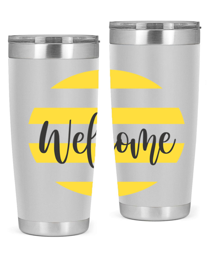 Welcome and Yellow strips565#- spring- Tumbler