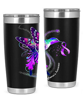 Hummingbird Holding Purple Ribbon Alzheimers Awareness 166#- alzheimers- Tumbler