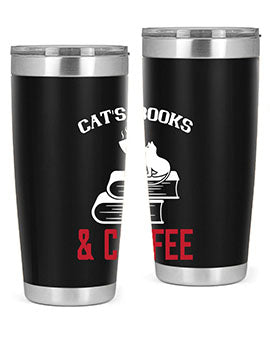cats book and coffee Style 37#- cat- Tumbler