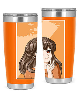 Beautiful and pretty girl long hair with orange background 100#- anime- Tumbler