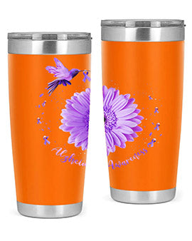 Hummingbird Sunflower Purple Ribbon Alzheimers Awareness 167#- alzheimers- Tumbler