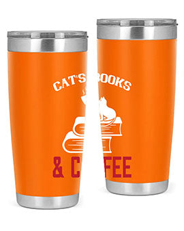 cats book and coffee Style 37#- cat- Tumbler