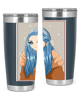 Cute and beautiful girl long blue hair in the winter 142#- anime- Tumbler