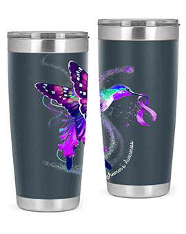 Hummingbird Holding Purple Ribbon Alzheimers Awareness 166#- alzheimers- Tumbler