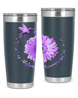 Hummingbird Sunflower Purple Ribbon Alzheimers Awareness 167#- alzheimers- Tumbler