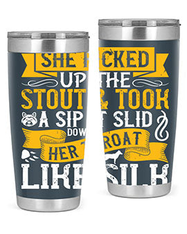 She picked up the stout and took a sip It slid down her throat like silk Style 25#- dog- Tumbler
