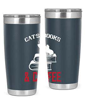 cats book and coffee Style 37#- cat- Tumbler