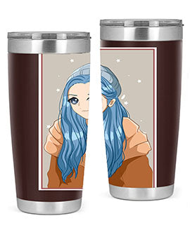 Cute and beautiful girl long blue hair in the winter 142#- anime- Tumbler