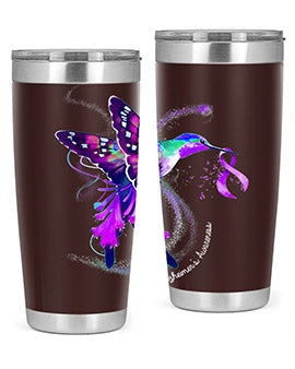 Hummingbird Holding Purple Ribbon Alzheimers Awareness 166#- alzheimers- Tumbler