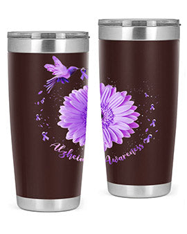 Hummingbird Sunflower Purple Ribbon Alzheimers Awareness 167#- alzheimers- Tumbler