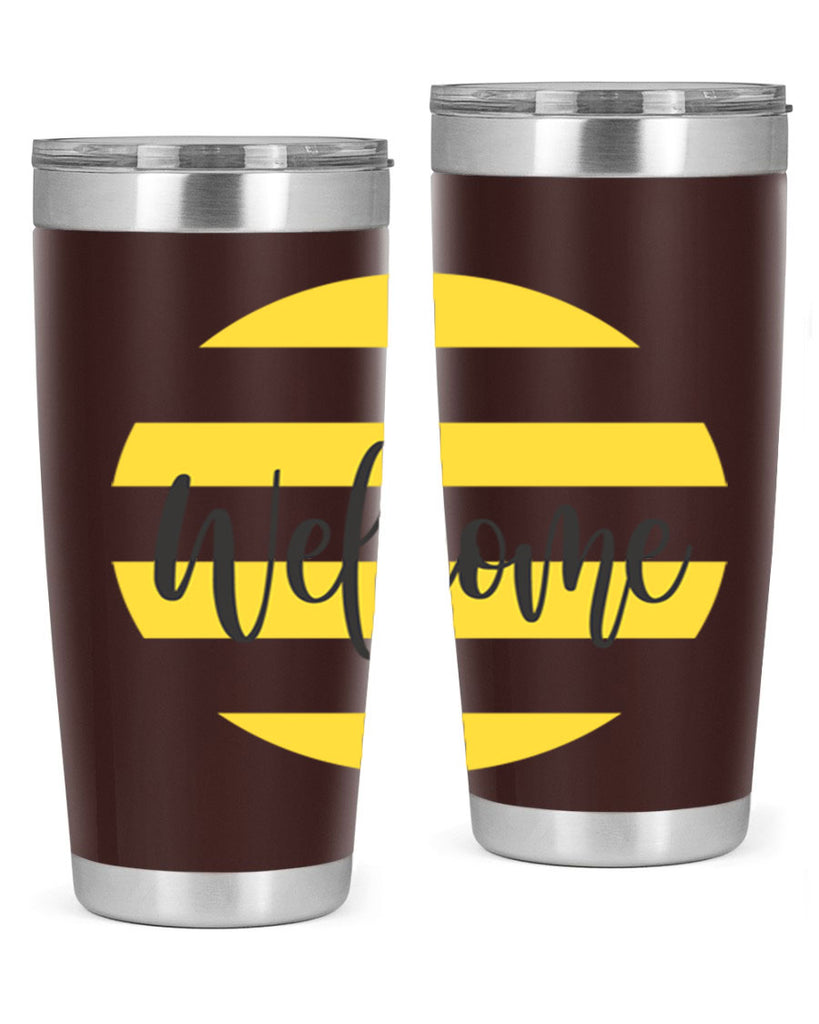 Welcome and Yellow strips565#- spring- Tumbler