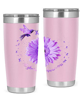 Hummingbird Sunflower Purple Ribbon Alzheimers Awareness 167#- alzheimers- Tumbler