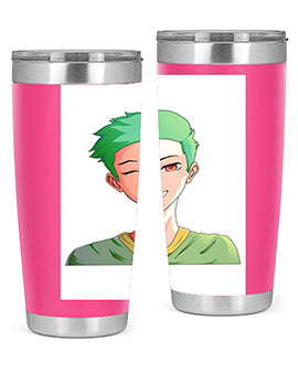 Handsome boy green hair wearing green shirt 35#- anime- Tumbler