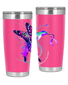 Hummingbird Holding Purple Ribbon Alzheimers Awareness 166#- alzheimers- Tumbler