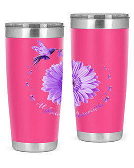 Hummingbird Sunflower Purple Ribbon Alzheimers Awareness 167#- alzheimers- Tumbler