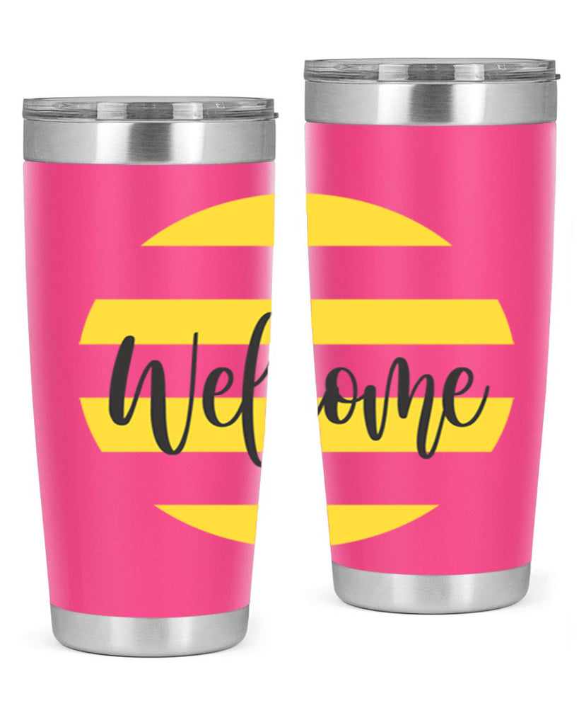 Welcome and Yellow strips565#- spring- Tumbler