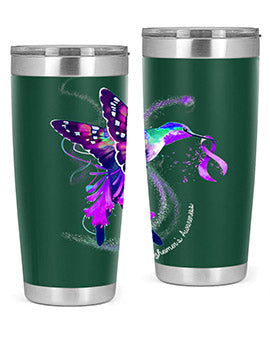 Hummingbird Holding Purple Ribbon Alzheimers Awareness 166#- alzheimers- Tumbler