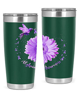 Hummingbird Sunflower Purple Ribbon Alzheimers Awareness 167#- alzheimers- Tumbler