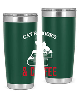 cats book and coffee Style 37#- cat- Tumbler