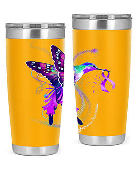 Hummingbird Holding Purple Ribbon Alzheimers Awareness 166#- alzheimers- Tumbler