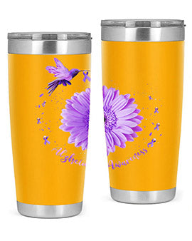 Hummingbird Sunflower Purple Ribbon Alzheimers Awareness 167#- alzheimers- Tumbler