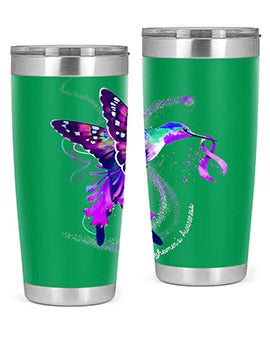 Hummingbird Holding Purple Ribbon Alzheimers Awareness 166#- alzheimers- Tumbler