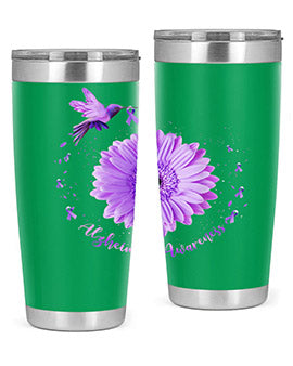 Hummingbird Sunflower Purple Ribbon Alzheimers Awareness 167#- alzheimers- Tumbler