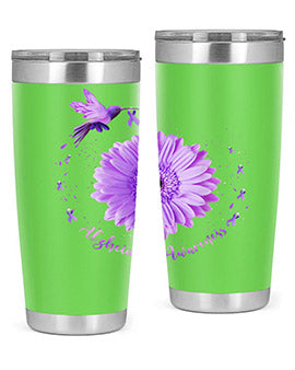 Hummingbird Sunflower Purple Ribbon Alzheimers Awareness 167#- alzheimers- Tumbler