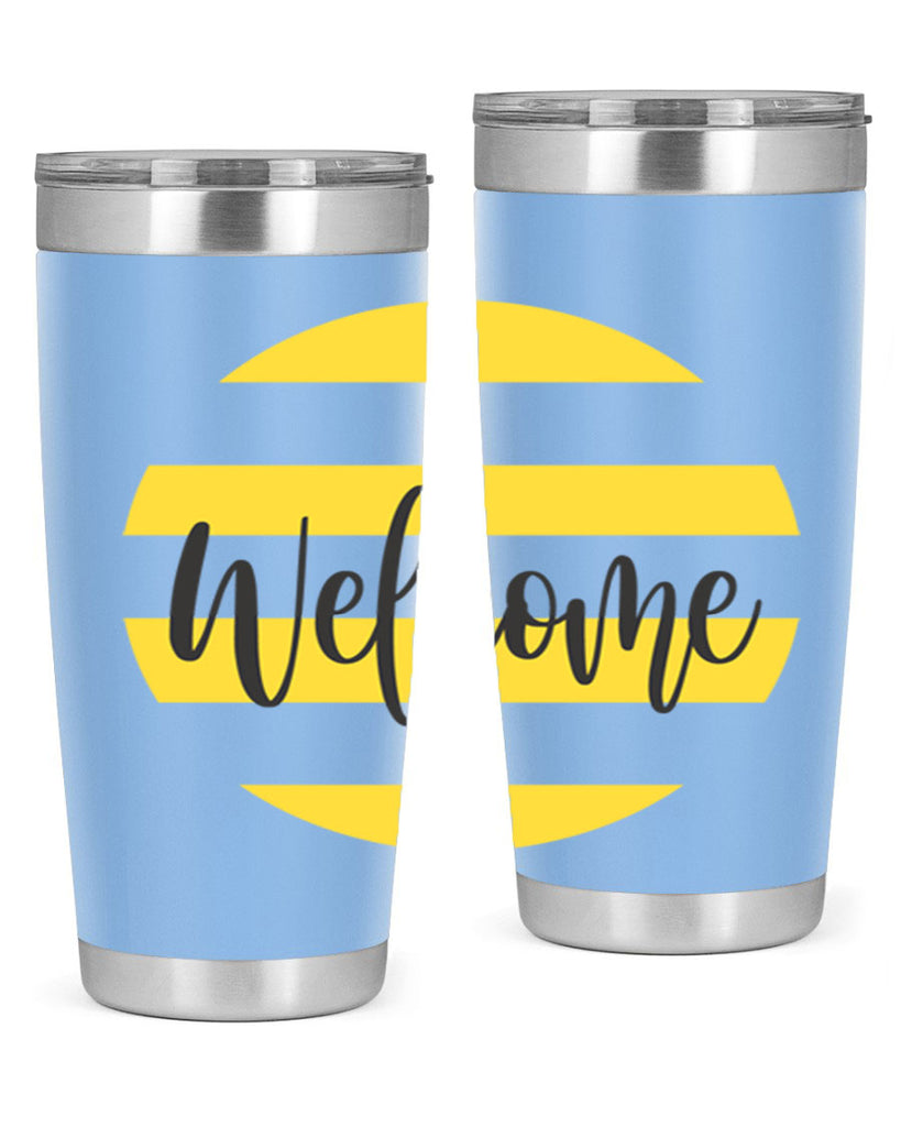 Welcome and Yellow strips565#- spring- Tumbler