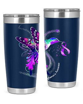 Hummingbird Holding Purple Ribbon Alzheimers Awareness 166#- alzheimers- Tumbler