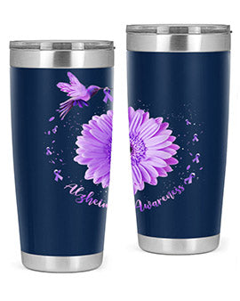 Hummingbird Sunflower Purple Ribbon Alzheimers Awareness 167#- alzheimers- Tumbler