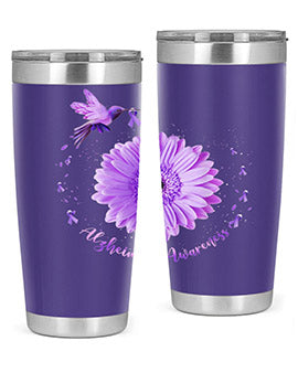 Hummingbird Sunflower Purple Ribbon Alzheimers Awareness 167#- alzheimers- Tumbler