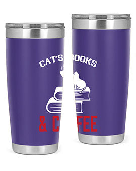 cats book and coffee Style 37#- cat- Tumbler