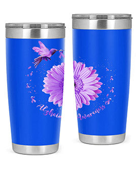 Hummingbird Sunflower Purple Ribbon Alzheimers Awareness 167#- alzheimers- Tumbler