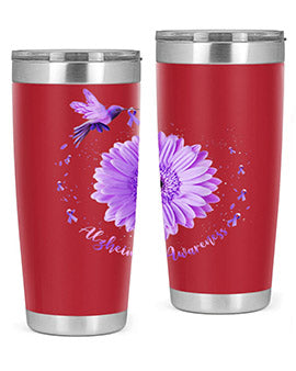 Hummingbird Sunflower Purple Ribbon Alzheimers Awareness 167#- alzheimers- Tumbler