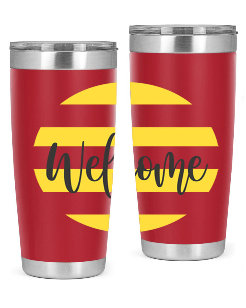 Welcome and Yellow strips565#- spring- Tumbler