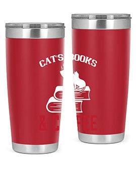 cats book and coffee Style 37#- cat- Tumbler