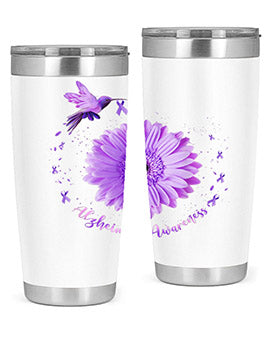 Hummingbird Sunflower Purple Ribbon Alzheimers Awareness 167#- alzheimers- Tumbler