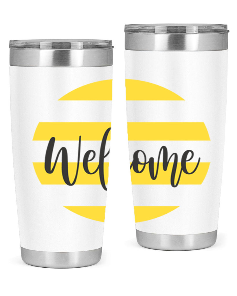 Welcome and Yellow strips565#- spring- Tumbler