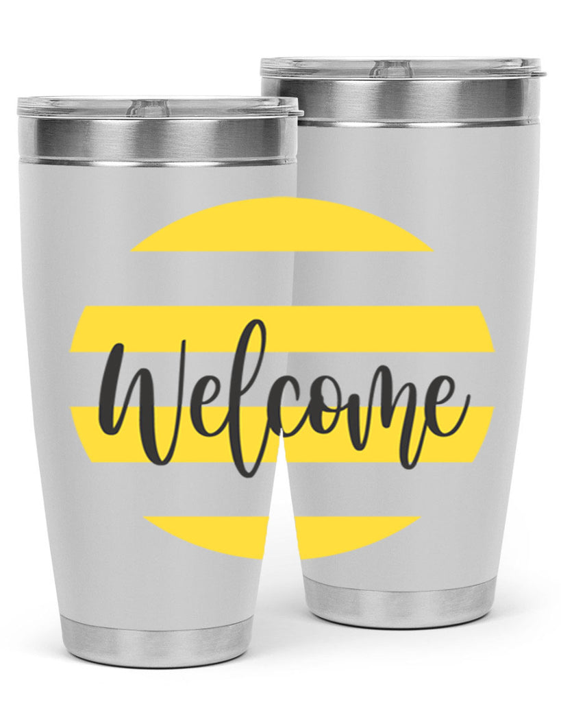 Welcome and Yellow strips565#- spring- Tumbler