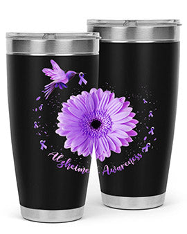 Hummingbird Sunflower Purple Ribbon Alzheimers Awareness 167#- alzheimers- Tumbler