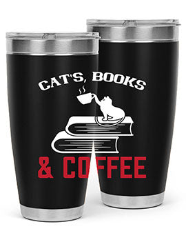 cats book and coffee Style 37#- cat- Tumbler