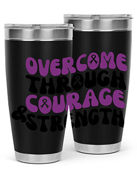 overcome through courage strength 204#- alzheimers- Tumbler