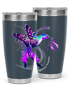 Hummingbird Holding Purple Ribbon Alzheimers Awareness 166#- alzheimers- Tumbler