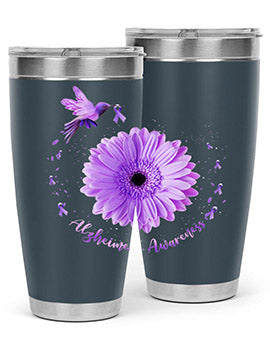 Hummingbird Sunflower Purple Ribbon Alzheimers Awareness 167#- alzheimers- Tumbler