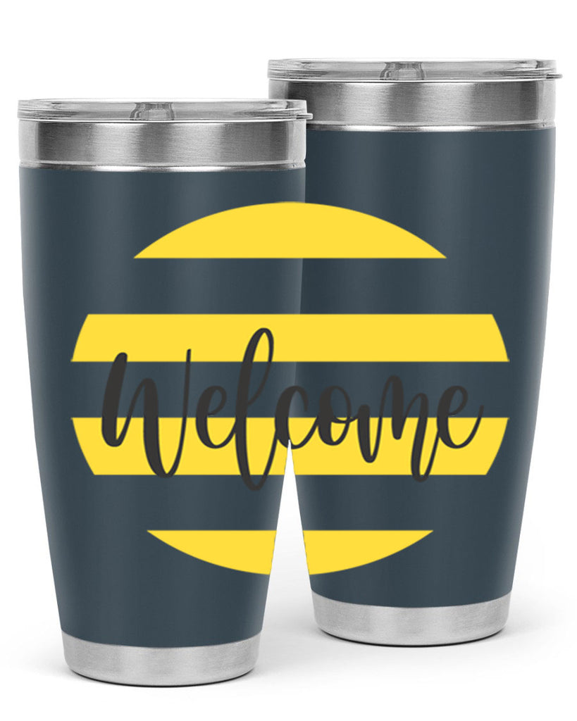 Welcome and Yellow strips565#- spring- Tumbler