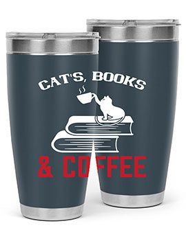 cats book and coffee Style 37#- cat- Tumbler